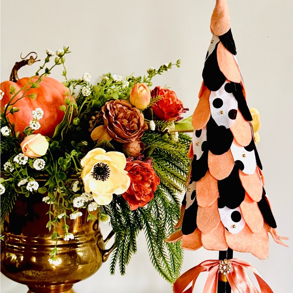 Festive Orange and Black Polka Dot Cone Tree